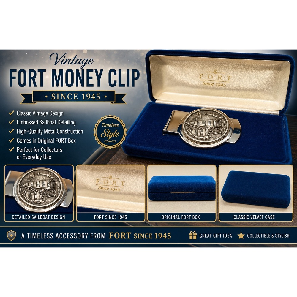 Fort Pewter Sailing Ship Money Clip Silver Tone Nautical Maritime Gift Boxed
